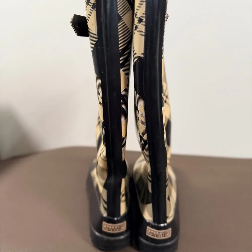 Sperry Top-Sider Pelican Plaid Rain Boots Waterproof w/ Micro Fleece Lining Sz 8